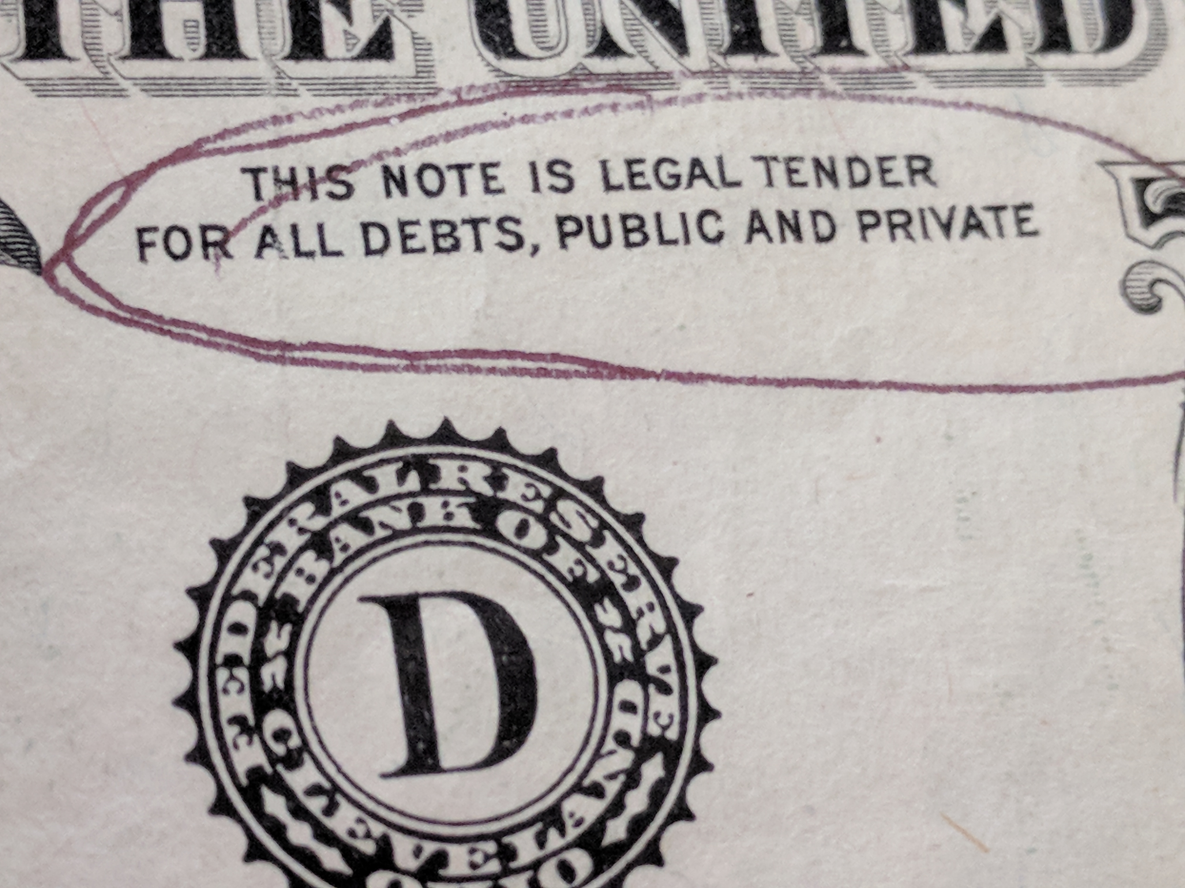 picture of legal tender us dollar bill